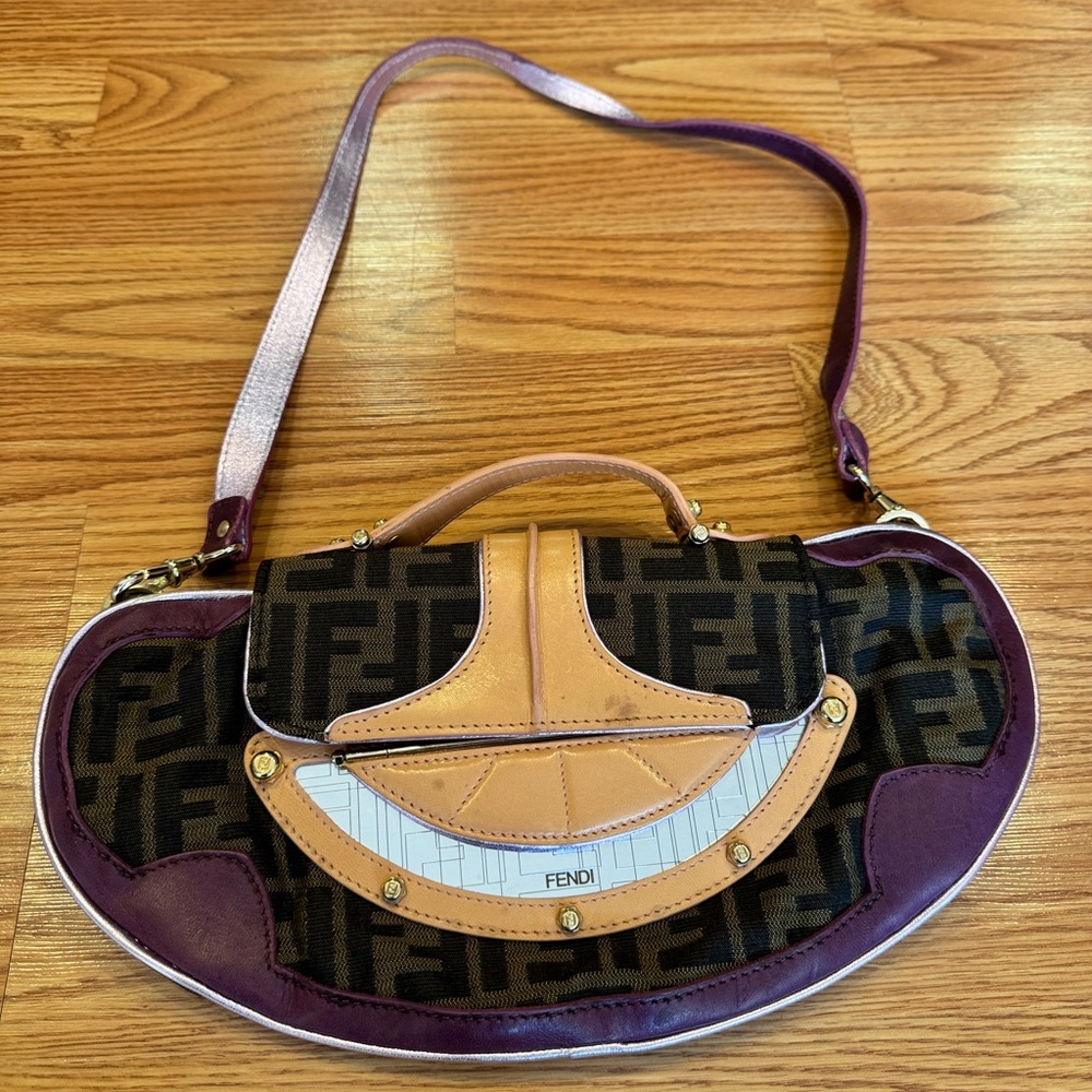 Fendi Zucca Vanity Handbag Brown Purple Y2K Vintage Canvas Leather